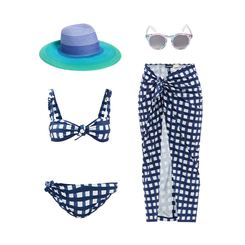 Jacquemus Blue and White Checkered Bikini Set